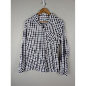 Croft & Barrow Shirt Womens Medium Pink Navy Plaid‎ Button Front Stretch